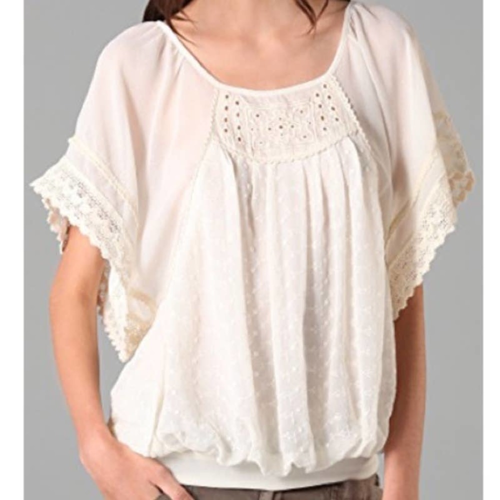 Free People Georgette Eyelet Top Sz XS Sheer Lace Blouse Boho Style
